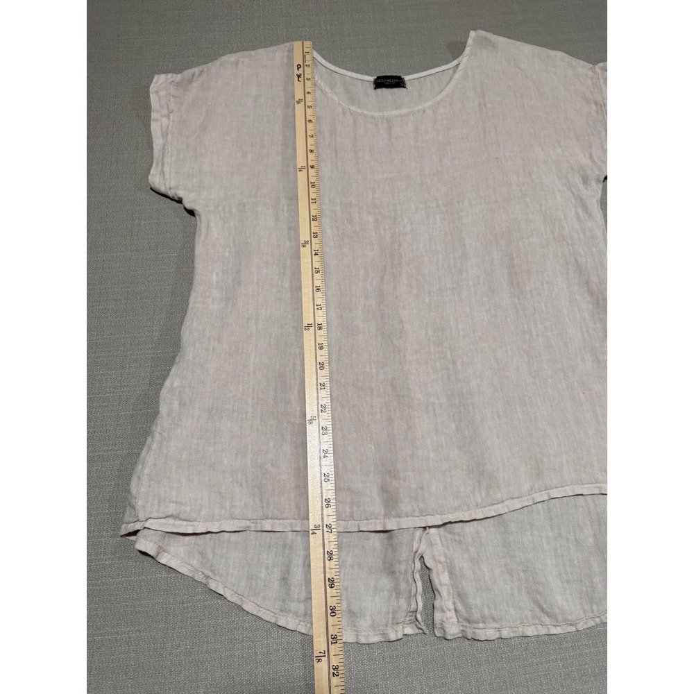 Terzo Millennio Linen Top Womens Medium Beige Button Back Relaxed Fit Lagenlook - Picture 6 of 6